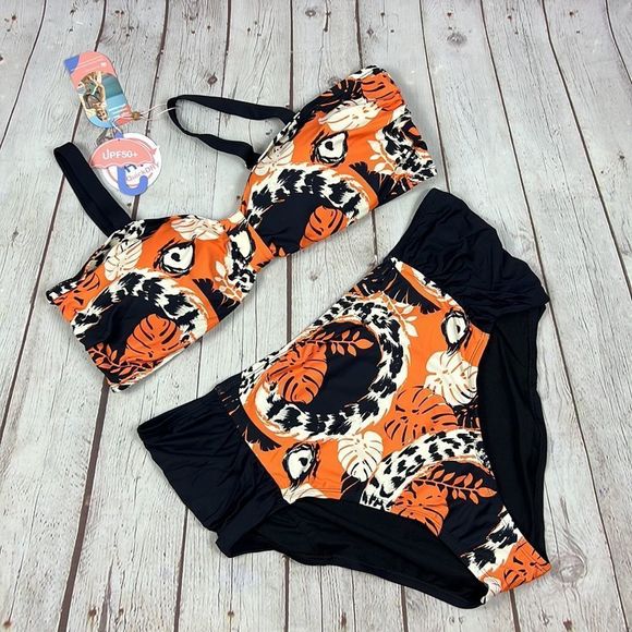 Women’s Plus Size Two Piece Swimsuits in Geo orange size 2X NWT - Picture 2 of 8